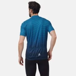 ODLO ESSENTIAL PRINT STAND-UP COLLAR S/S FZ INDIGO BUNTING/BLUE WING TEAL 22 -L'art de l'équipement du cyclisme. 9 104547 essential print stand up collar s s fz indigo bunting blue wing teal 411952 20879 04