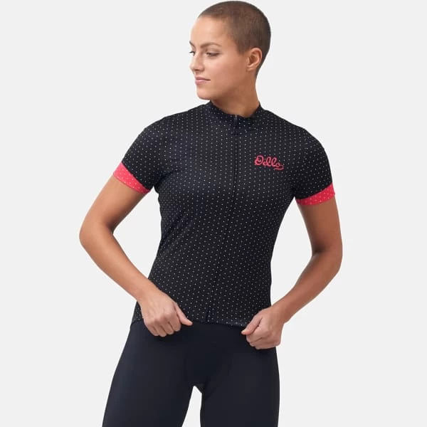 ODLO ESSENTIAL ODLO PRINT STAND-UP COLLAR S/S FZ W BLACK/PARADISE PINK 22 3 ODLO ESSENTIAL ODLO PRINT STAND-UP COLLAR S/S FZ W BLACK/PARADISE PINK 22 – Image 3