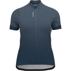 ODLO ESSENTIAL PRINT STAND-UP COLLAR S/S FZ W BLUE WING TEAL - WHITE 23